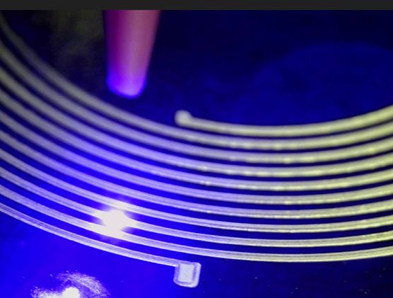 Close up picture of laser sintering a silver coil