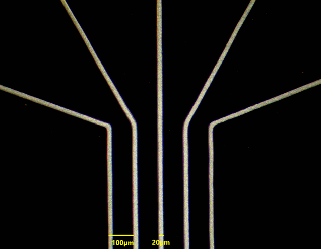 Micrograph of 20 micron silver conductors on polycarbonate